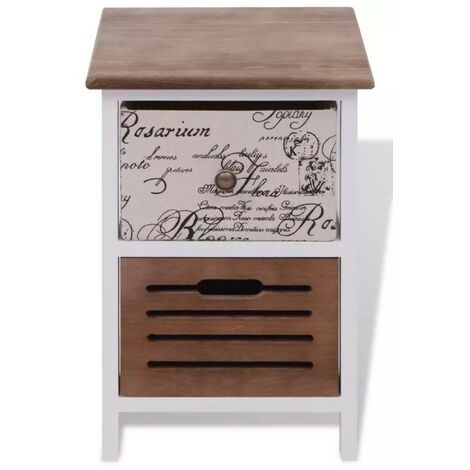 Table de chevet 2 tiroirs bois paulownia foncé et blanc Kouaki - Lot de 2