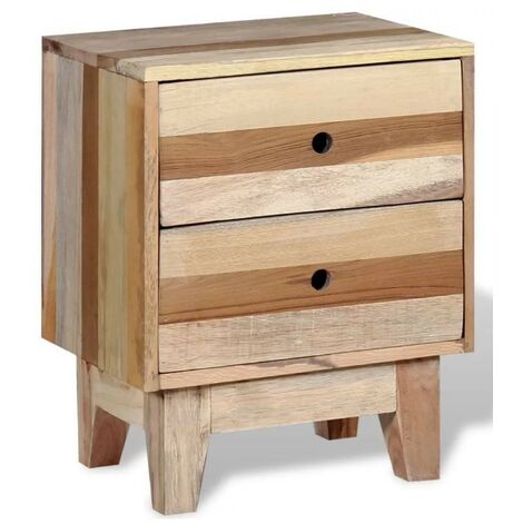 Table de chevet 2 tiroirs bois recyclé clair Induka