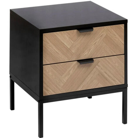 Table de Chevet 2 Tiroirs "Chevrons" 50cm Naturel & Noir