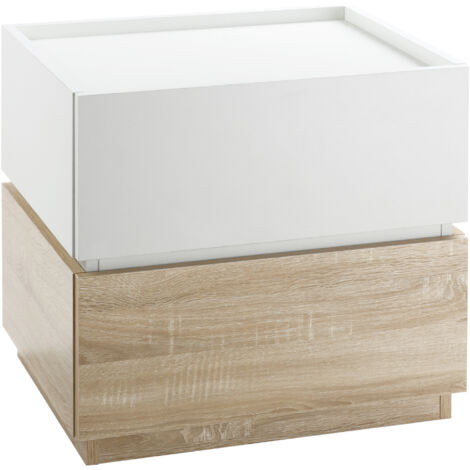 Table de chevet 2 tiroirs empilables HESTIA bois et blanc