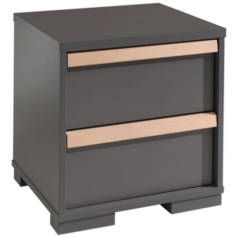 Table de Chevet 2 Tiroirs "London" 48cm Gris Anthracite