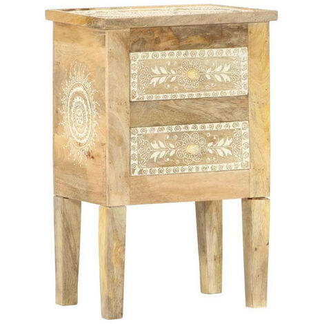 Table de chevet 2 tiroirs manguier massif clair Tilun