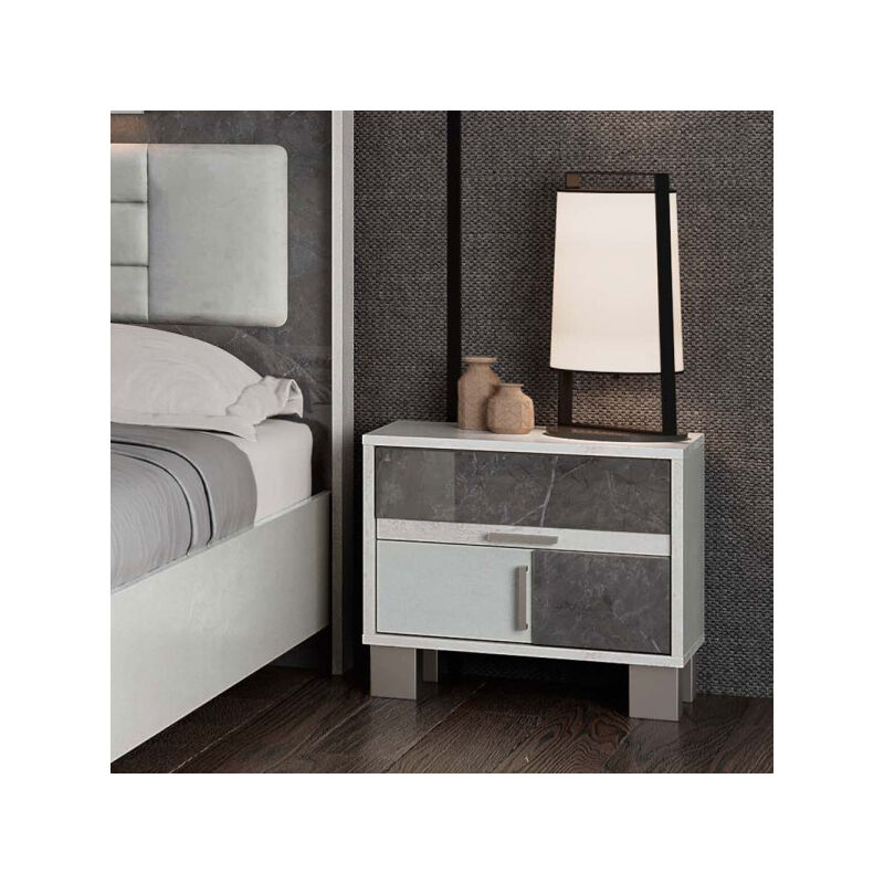Table de chevet 2 tiroirs Marbre gris - FEDANE - L 54 x l 37 x H 49 cm