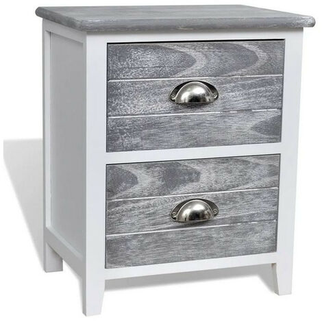 Table de chevet 2 tiroirs paulownia massif blanc et gris Onia