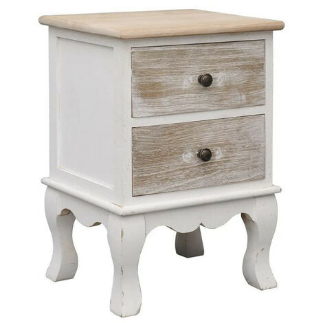 Table de chevet 2 tiroirs paulownia massif blanc Khali