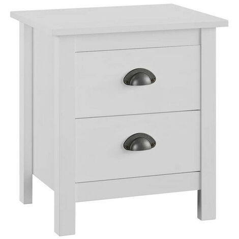 Table de chevet 2 tiroirs pin massif blanc Berti
