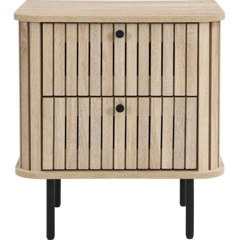 Table de chevet 2 tiroirs rainurés couleur chêne L50xH55 cm - Solna