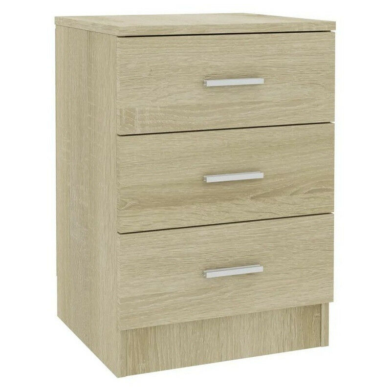 Table de chevet 3 tiroirs bois chêne clair Metiu Table de chevet 3 tiroirs bois chêne clair Metiu