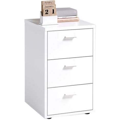 Table de Chevet 3 Tiroirs Design "Gania" 62cm Blanc