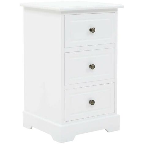 Table de chevet 3 tiroirs pin massif blanc Frenchy