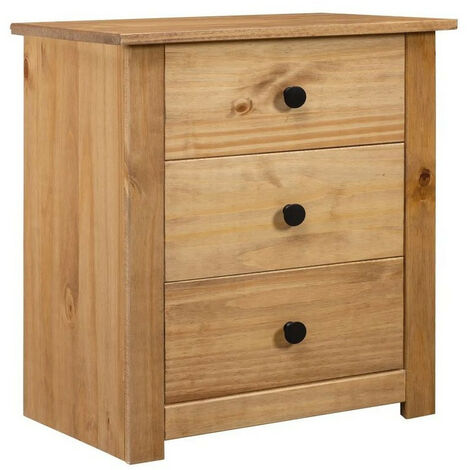 Table de chevet 3 tiroirs pin massif foncé Daryl