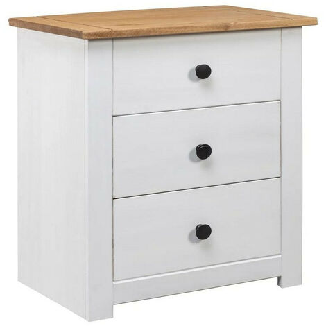 Table de chevet 3 tiroirs pin massif foncé et blanc Daryl