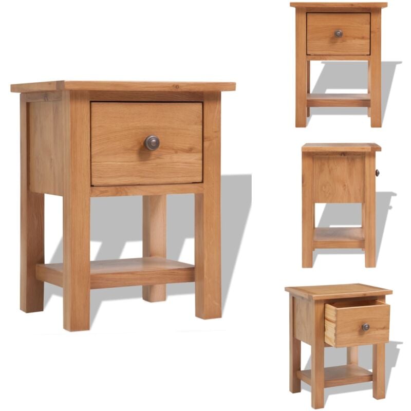 Table de chevet 36x30x47 cm Bois de chêne massif - Table De Nuit - Meuble De Chambre - Table De Chevet - Chêne Massif - Design Rustique
