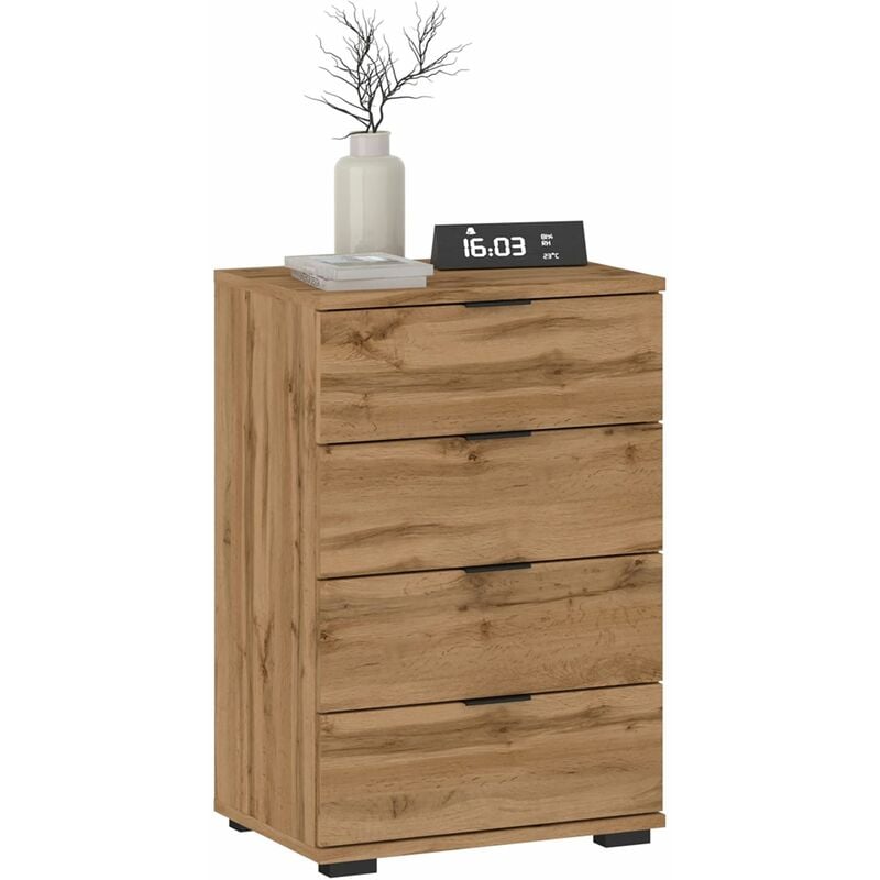 Idimex - Table de chevet 4 tiroirs tarbes en mélaminé chêne wotan