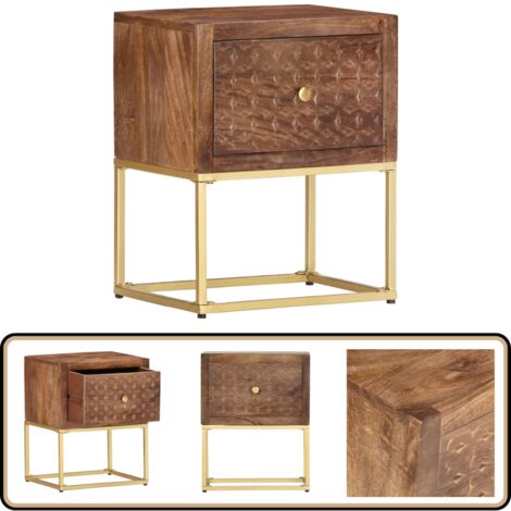 Table de chevet 40 x 30 x 50 cm Bois de manguier massif - Table De Chevet - Commode - Mobilier Chambre - Meuble Rangement - Design Vintage
