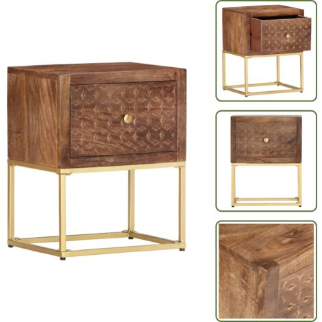 Table de chevet 40 x 30 x 50 cm Bois de manguier massif - Table De Chevet - Commode - Mobilier Chambre - Meuble Rangement - Design Vintage
