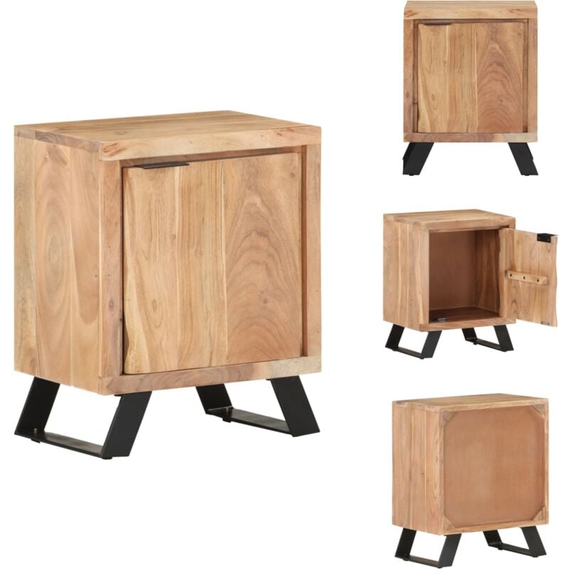 Table de chevet 40x30x50 cm Bois d'acacia avec bord naturel - Table De Chevet - Table Nuit - Meubles Industriels - Mobilier Acacia - Design Rustique