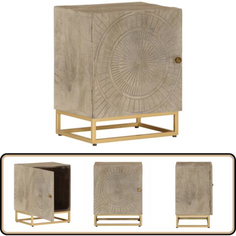 Table de chevet 40x30x50 cm bois massif manguier et fer - Table De Chevet - Commode - Meuble De Chambre - Rangement Nuit - Bois Massif
