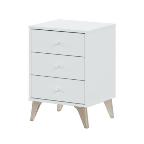 Table de chevet 40x33,5x56 cm blanc mat avec 3 tiroirs – Genova