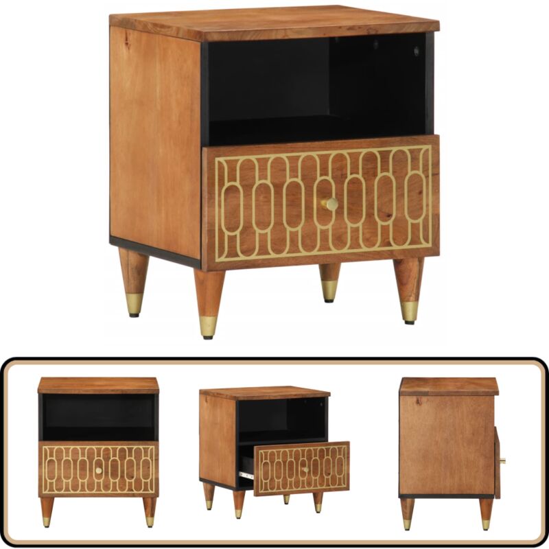 Table de chevet 40x33x46 cm Bois de manguier solide - Table De Chevet - Table Nuit - Meuble Chambre - Style Retro - Bois De Manguier