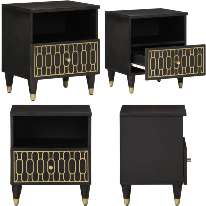 Table de chevet 40x33x46 cm Bois de manguier solide - Table De Chevet - Table Nuit - Meuble Chambre - Style Retro - Bois Massif - Home & Living