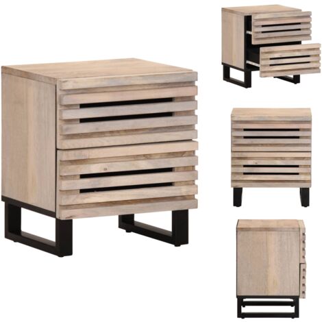 Table de chevet 40x34x46 cm bois de manguier massif blanchi - Table De Chevet Industrielle - Table De Nuit Design - Meuble Rangement Chambre - Commode Tiroir - Mobilier Bois Massif