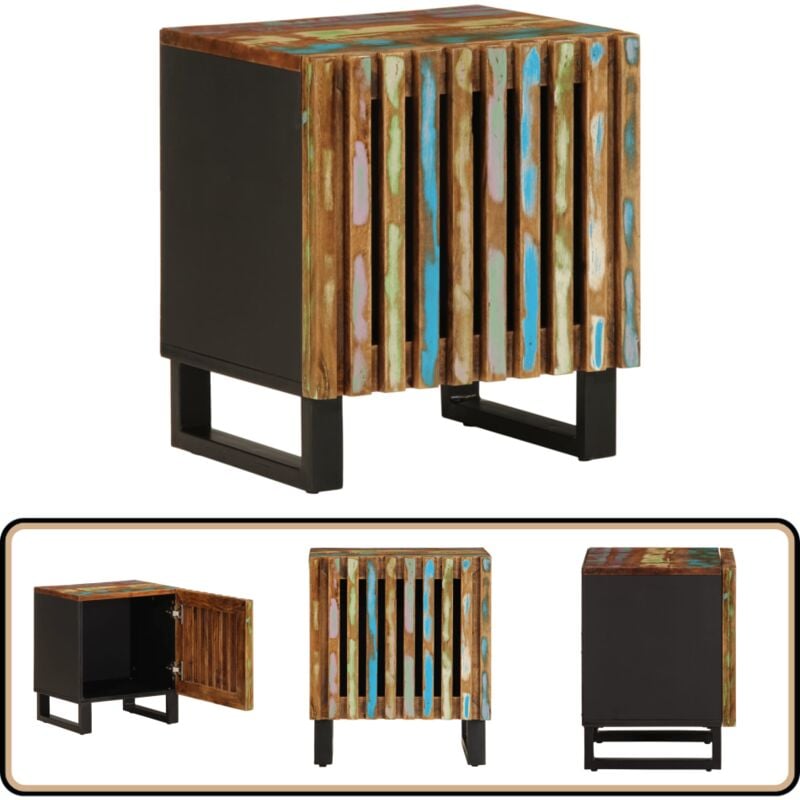 Table de chevet 40x34x46 cm bois massif de récupération - Table De Chevet Industrielle - Meuble De Chambre - Table De Nuit - Rangement Tiroir