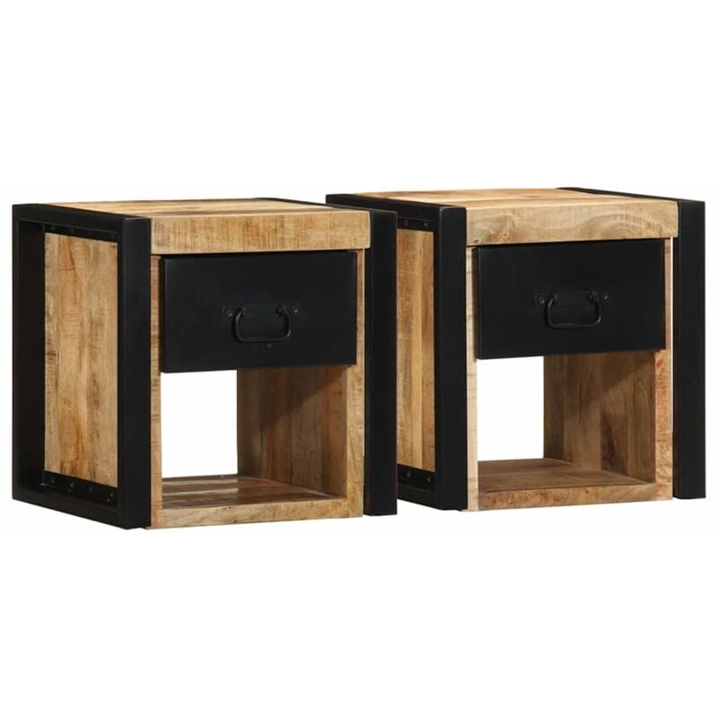 Tables de chevet 2 pcs 40x35x40 cm bois de manguier massif brut - Vidaxl