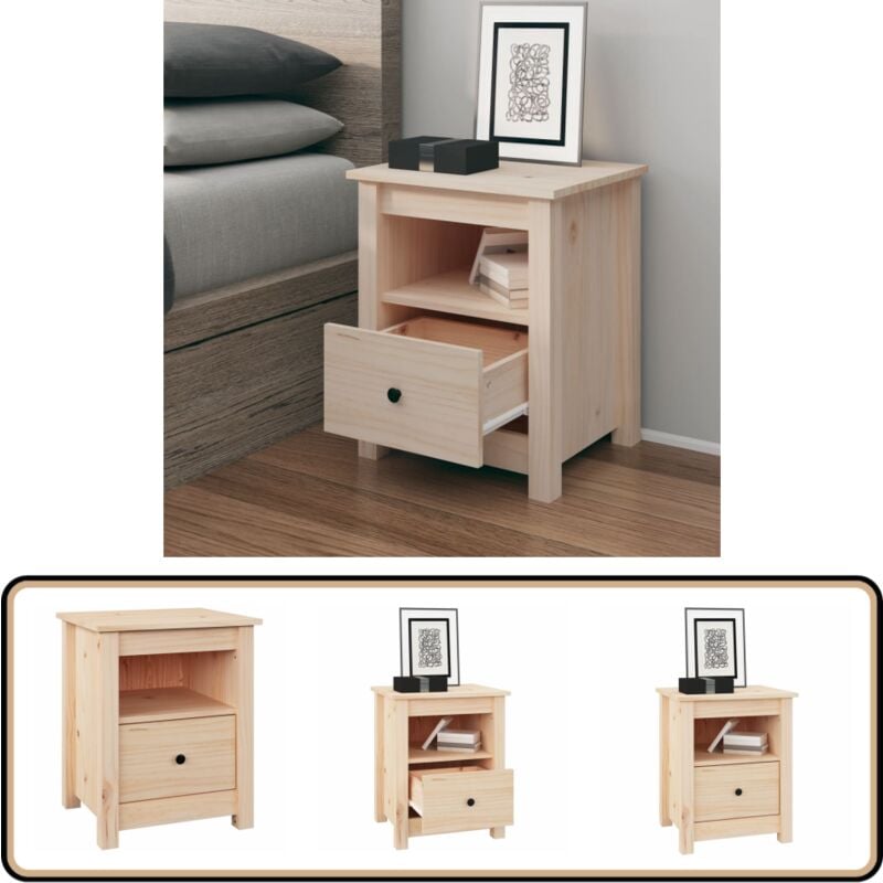 Table de chevet 40x35x49 cm Bois de pin massif - Table De Chevet - Meuble De Chambre - Table Nuit - Bois Massif - Pin
