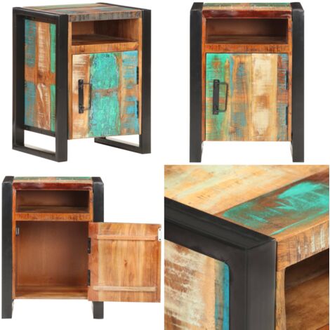 Table de chevet 40x35x55 cm Bois de récupération massif - Table De Chevet Industrielle - Table De Nuit Rustique - Meuble En Bois Recyclé - Rangement Salle De Chambre - Design Vintage - Home & Living