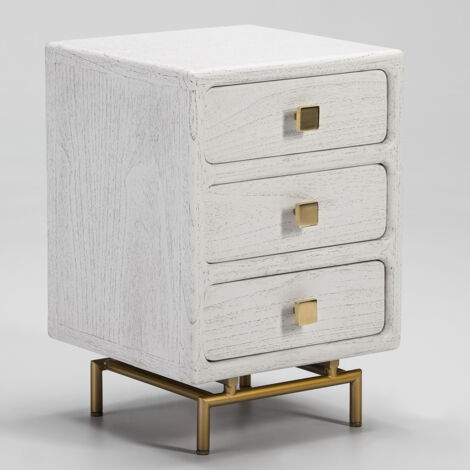 Table de chevet 42x40x60 Métal doré/Bois Mindi Blanc