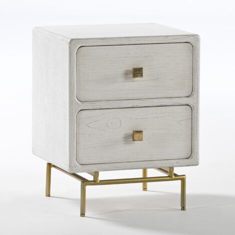 Table de chevet 52x44x66 Métal Doré/Bois Mindi Blanc