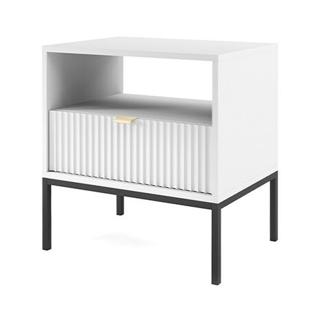 Table de chevet 54x56x39cm avec tiroir blanc  facade rainuré table basse NOEMIE