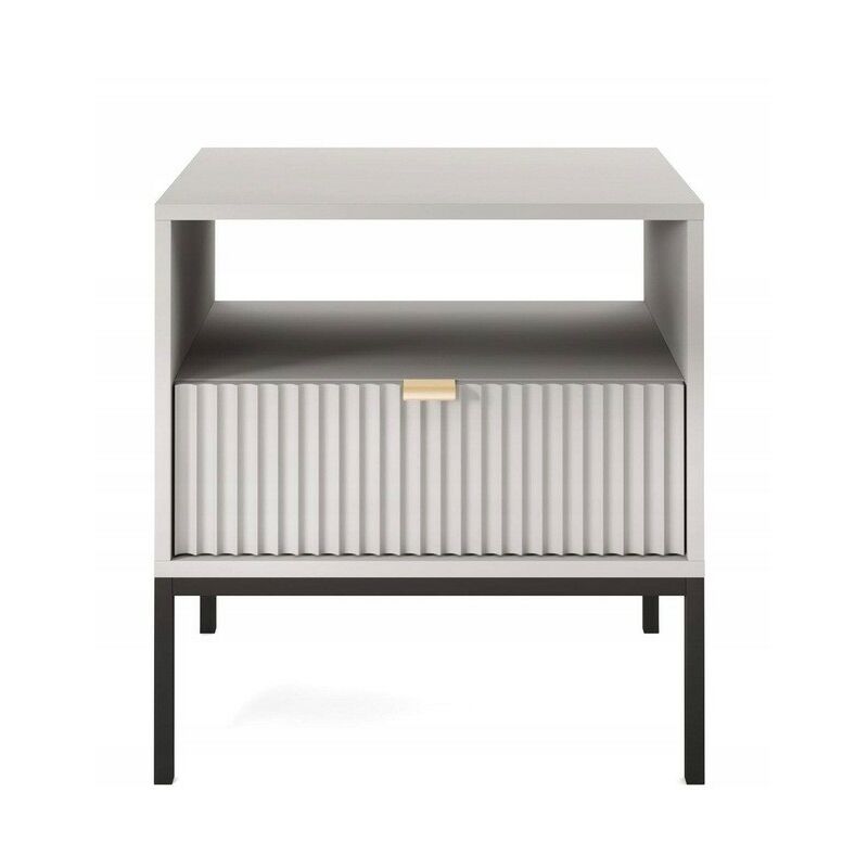 Table de chevet 54x56x39cm avec tiroir gris facade rainuré table basse noemie