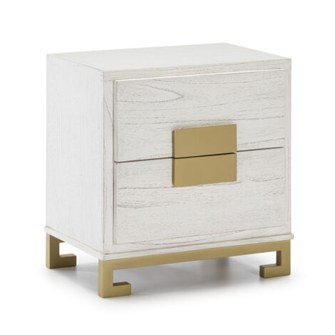 Table de chevet 56x41x60 Bois Mindi Blanc/Or