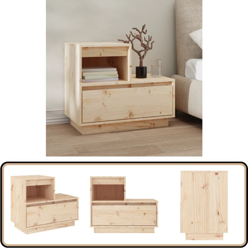 Table de chevet 60x34x51 cm Bois de pin solide - Table De Chevet - Meuble De Chambre - Table Nuit - Bois Massif - Pin