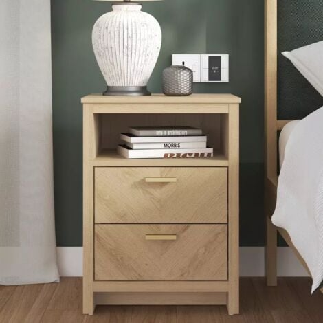 Table de chevet à 2 tiroirs avec étagère ouverte, Table basse, Chevet table, Table de chevet GALANO Bonny – 43.6cm L X 39.3cm W X 59cm H-Couleur chêne d'oslo