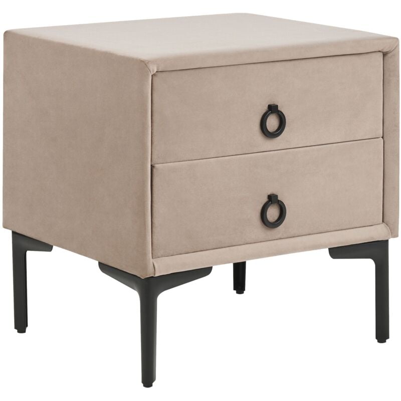 Beliani - Table de Chevet à 2 Tiroirs en Velours Taupe mdf Métal et Aluminium Tissu Soyeux Sezanne