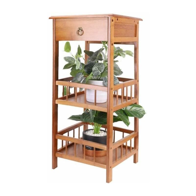 Table de Chevet à 3 Niveaux en Bambou avec Tiroir Étagère de Rangement Vintage pour Salon Chambre Salle Bureau - 30x30x78cm