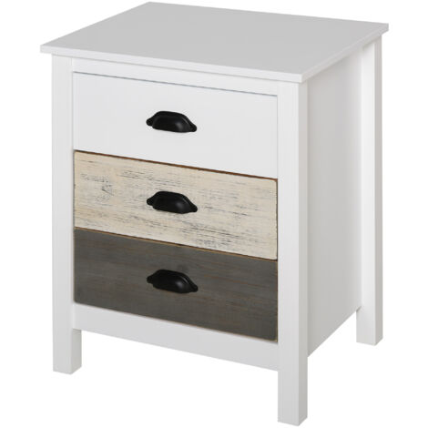 Table de chevet à 3 tiroirs, idéale pour la chambre ou le salon, 50 x 38 x 65 cm, blanche