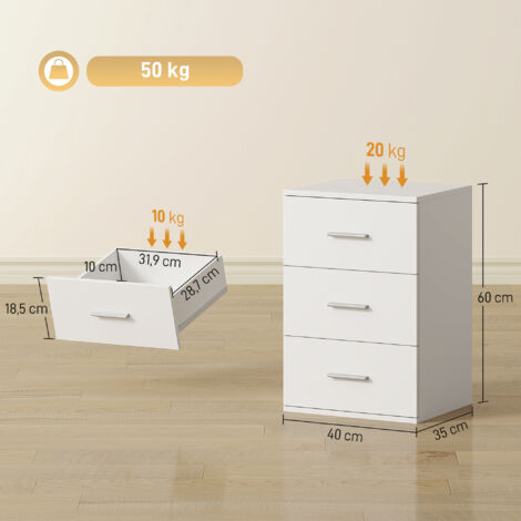 Table de chevet à 3 tiroirs, table d'appoint pour chambre, MDF, blanche