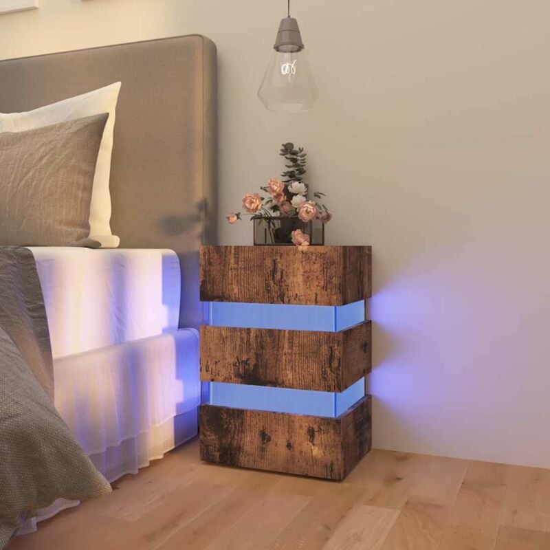 Vidaxl - Table de chevet à led chêne fumé 45x35x67 cm bois d'ingénierie