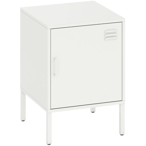 Table de chevet acier avec étagère réglable, table d’appoint multifonction blanche moderne