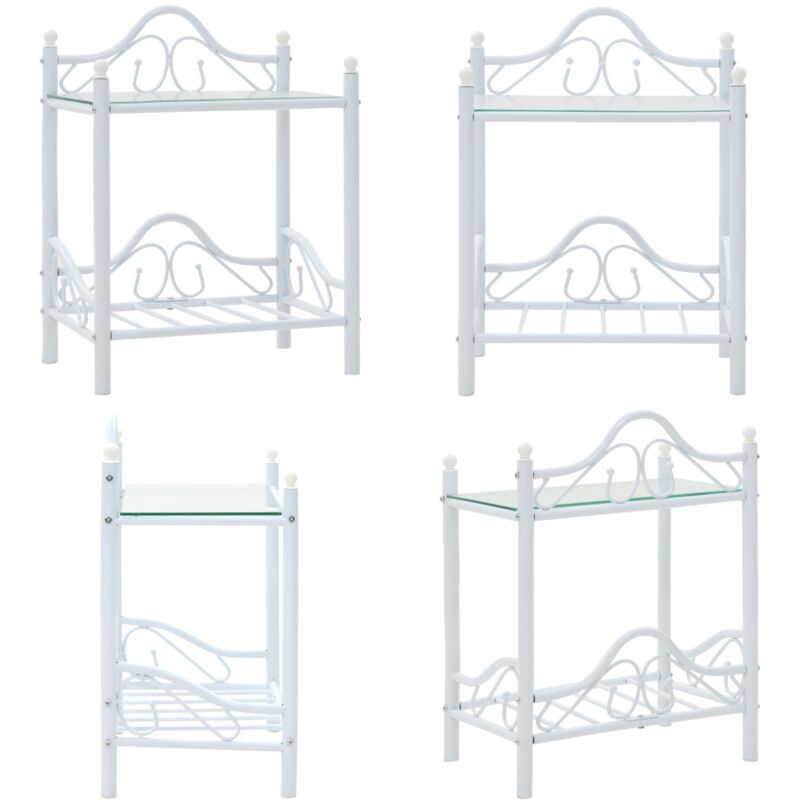 Table de chevet Acier et verre trempé 45 x 30,5 x 60 cm Blanc - Table De Chevet - Meuble De Chambre - Table D'appoint - Table Blanche - Table Avec