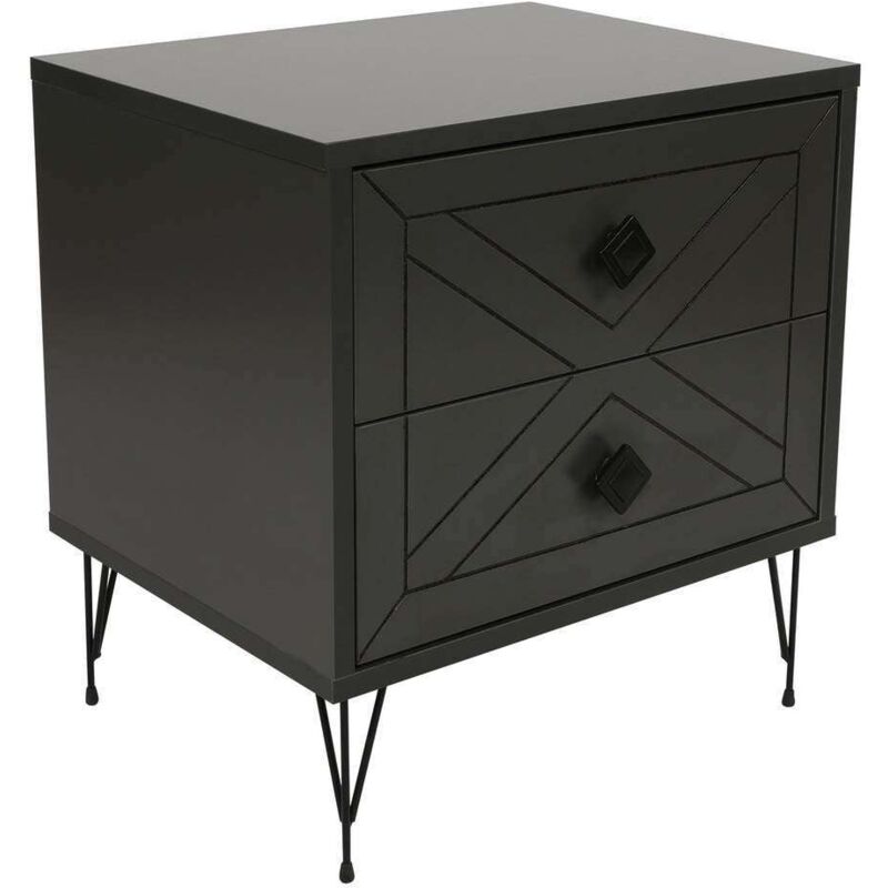 Table de Nuit en Anthracite avec Deux Tiroirs, 50x55 cm, Pour Chambre d'Ado ou Chambre Principale
