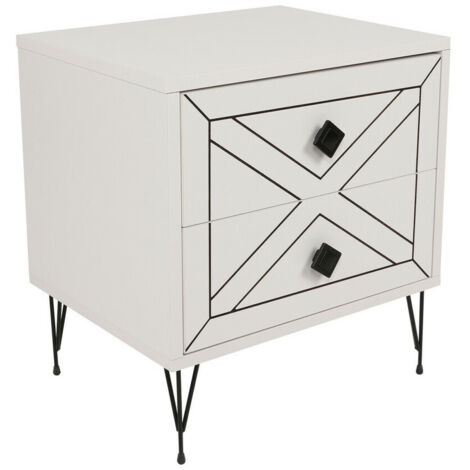 Table de chevet Akilina H55cm Métal Noir et Bois Blanc
