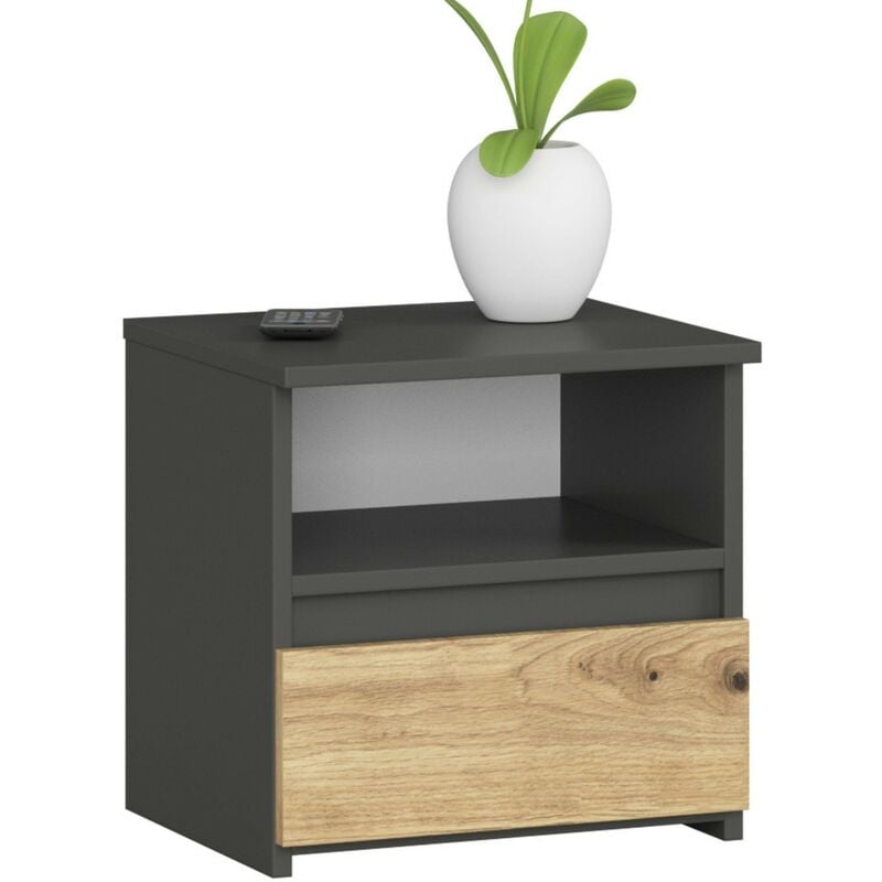 Table de chevet Akord CL1 Gris Graphite 40 cm 1 tiroir façade Chêne Artisan 1 étagère 40x35x40 cm