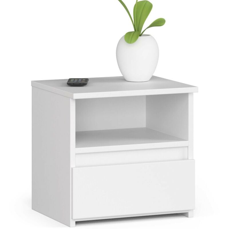 Table de chevet Akord CL1 Blanche 40 cm 1 tiroir façade Blanche 1 étagère 40x35x40 cm