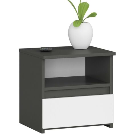 Table de chevet AKORD CL1 Gris Graphite 40 cm 1 tiroir façade Blanche 1 étagère 40x35x40 cm