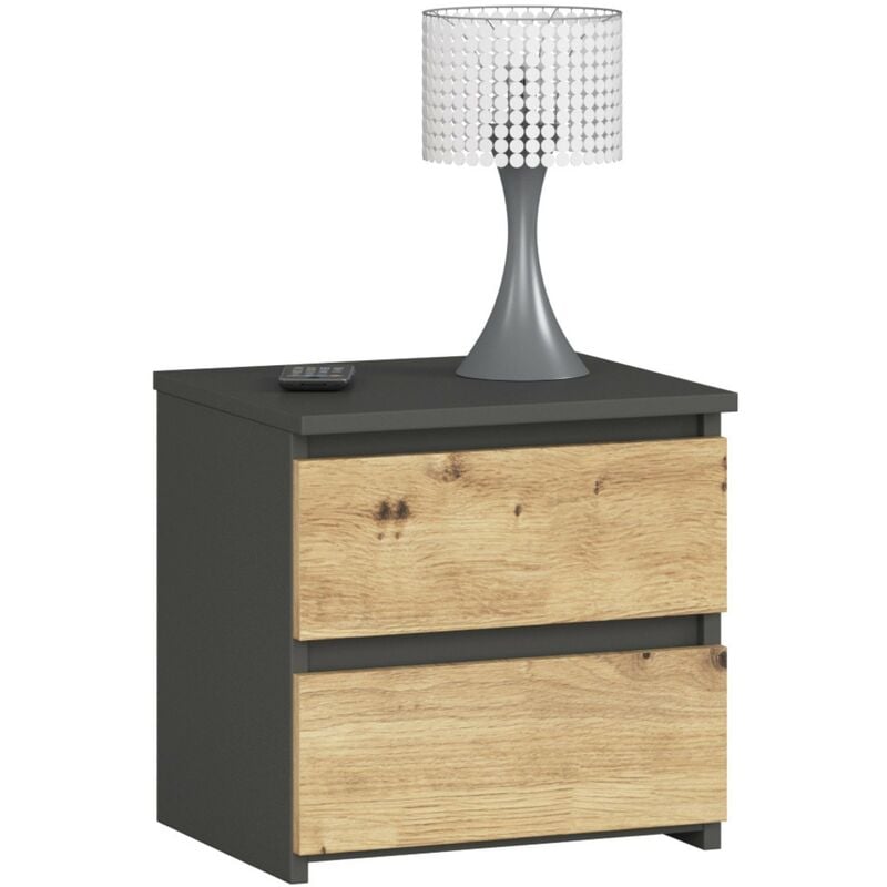 Table de chevet Akord CL2 Gris Graphite 40 cm 2 tiroirs façade Chêne Artisan 40x35x40 cm